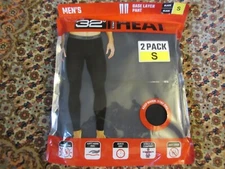 32 DEGREES HEAT MEN'S THERMAL BASE LAYER PANT BOTTOMS BLACK SIZE S SMALL 2PK