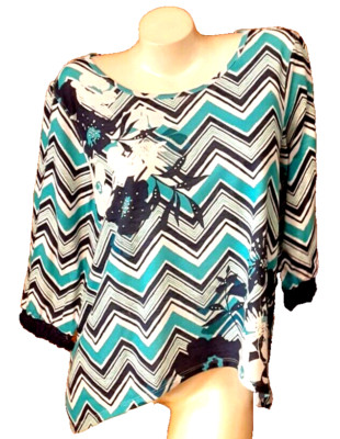 Alfred Dunner Multicolor Scoop Neck Bracelet Fringe Sleeves Beads Tee Misses PXL