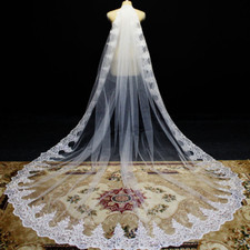 Sequins Lace Bridal Veil with Comb 3 Meters Accessories,White.Ivory