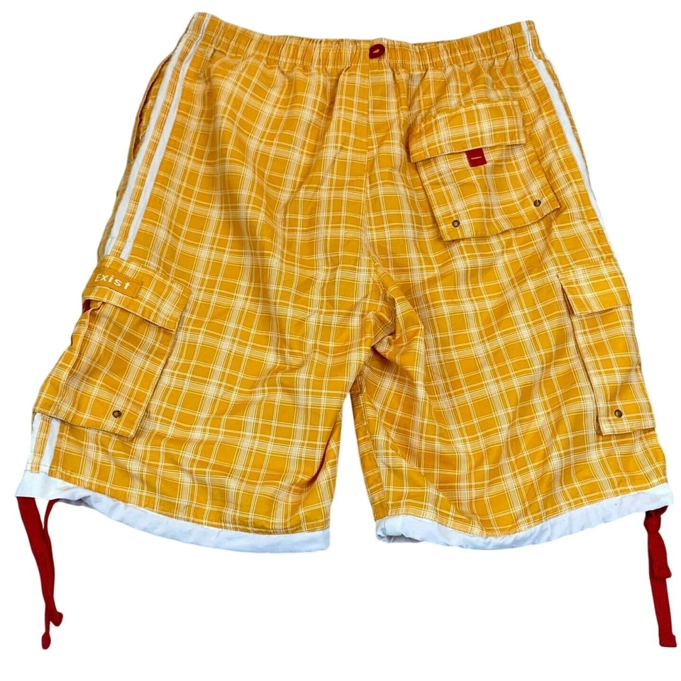 Bañador Exist para hombre XL amarillo a cuadros con cordones rojos y detalles de bolsillo Foto 2 de 4