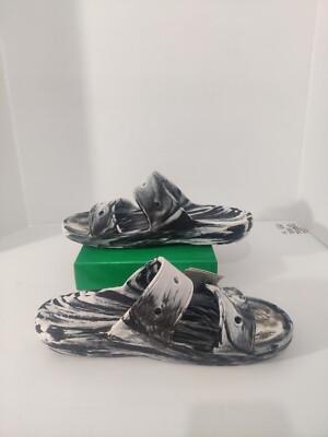 Crocs Classic White/Black Marbled Mens Sandals Size 12 New With Tags