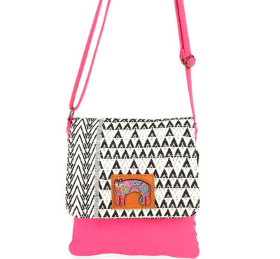   New LAUREL BURCH Flap Crossbody Bag Woven Purse Handbag PINK FELINE CAT ART