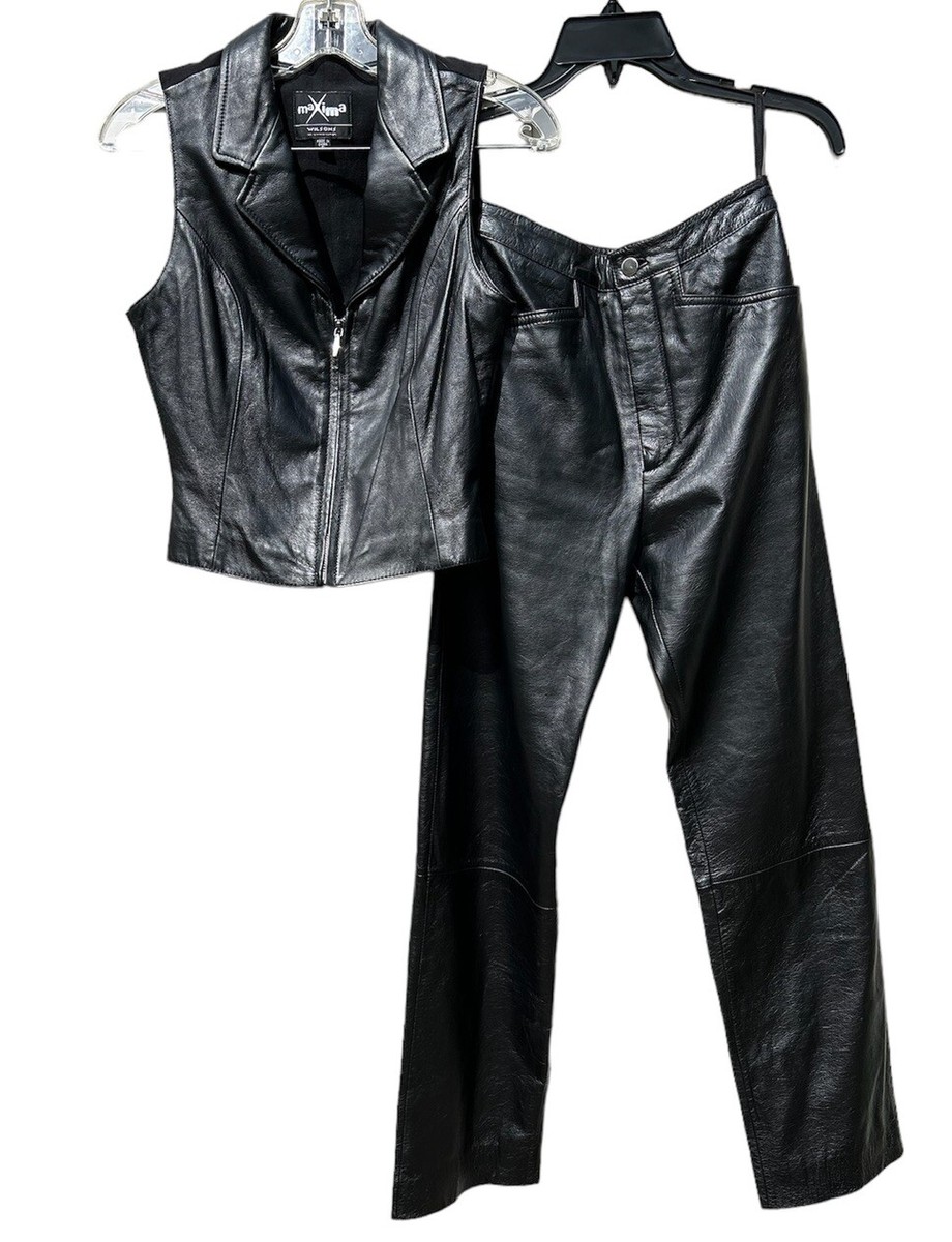 Vintage 2PC Genuine Black Leather Vest High Waist Pants Rare Vintage 2PC Genuine Black Leather Vest High Waist Pants Rare