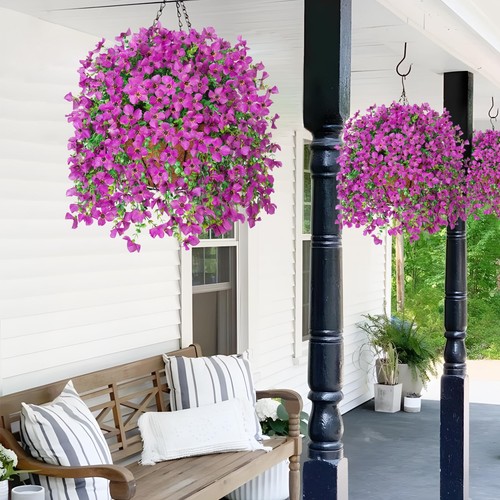 Artificial Hanging Flowers Plants with Basket for Outdoors, Realistic Faux Si... - Picture 6 of 7