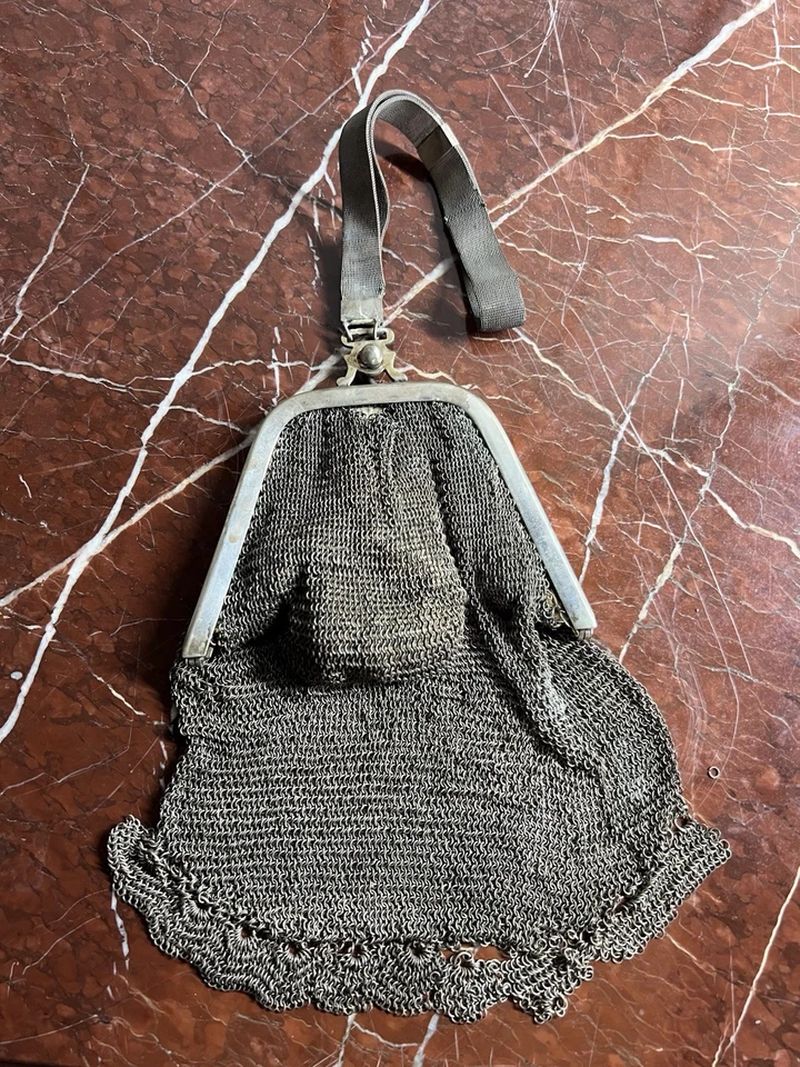 Ancien, Petit Sac En Maille Vers 1900 - Photo 3/4