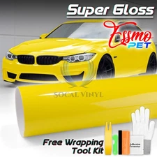ESSMO PET Super Gloss Lemon Yellow Car Vehicle Vinyl Wrap Decal Gloss Like Paint