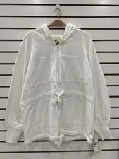 Norma Kamali Hoodie Women's S Drawstring Waist Cotton, White Full Zipper