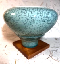 Andrew MacCorkindale Porcelain Vase/Ikebana, turquoise crackle glaze,5 1/2" tall