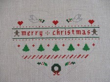 Trish Handpainted Needlepoint Canvas Merry Christmas Heart