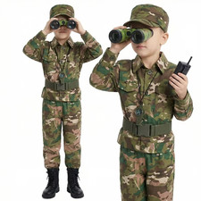 Kids Army Costume Camouflage Uniform Set Jacket Pants Military Fancy Dress Boys