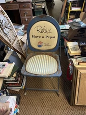 Pepsi Cola Relax Vtg Metal Folding Chair Soda Advertising 