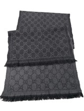 Gucci women GG Jcquard wool Scarf Muffler Stole Shawl black gray made in italy