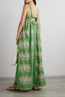 OROTON ''Posie'' 100% linen floral print maxi sundress in leaf green size UK12