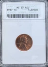 1937 Lincoln Cent ANACS MS65 RD Red  Old Holder Soapbox