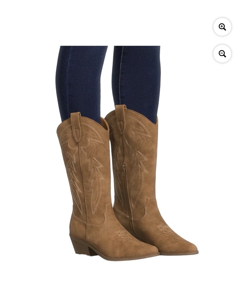 Botas occidentales altas No Boundaries para mujer 6 marrón imitación cuero cremallera lateral superior Foto 3 de 4