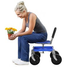 Adjustable Carbon Steel Garden Trolley with Rolling Seat & 360° Swivel Backrest