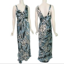 ABS by Allen Schwartz Blue Animal Print Maxi Gown Surplice Dress Size 6