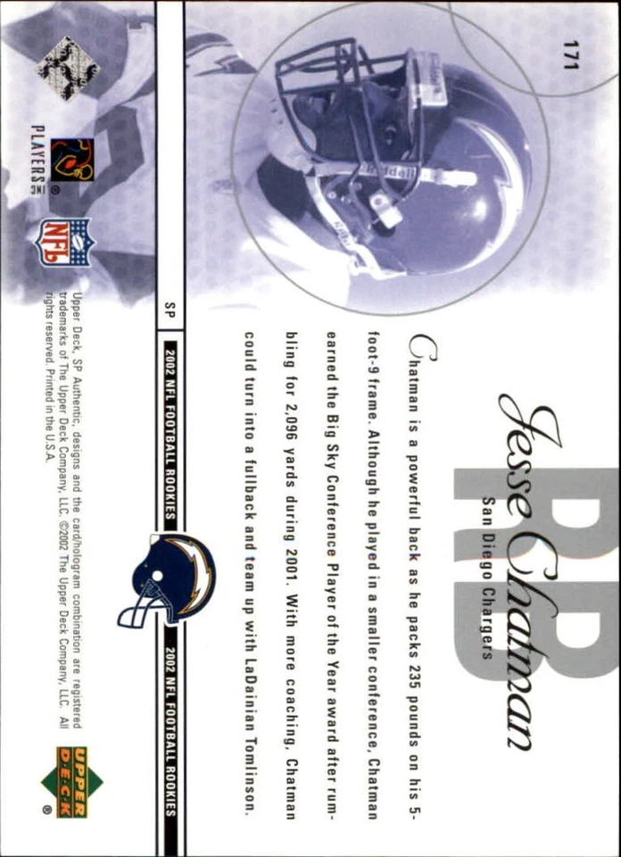 A4181- 2002 SP Authentic #171 Jesse Chatman RC /1150 (SAMPLE PICTURE) - Image 2 of 2