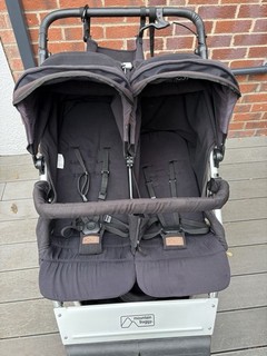 Mountain Buggy Duet Double Pushchair Black/Blue with Rain Cover 5 Point Harness