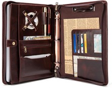 Handmade Leather Portfolio W/ Handle 3 Ring Binder Zippered Padfolio 13" Tablet
