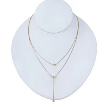 Estate Gold-Tone Sterling Silver 925 Layered Lariat Bead Necklace 14"-15.5"