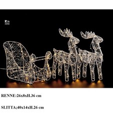 RENNE CON SLITTA NATALIZIA LUMINOSA 192 LED BIANCO CALDO PER INTERNO ESTERNO