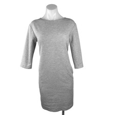 Uniqlo Gray Crewneck 3/4 Sleeve Back Zipper Knee Length Casual Shift Dress Sz XS
