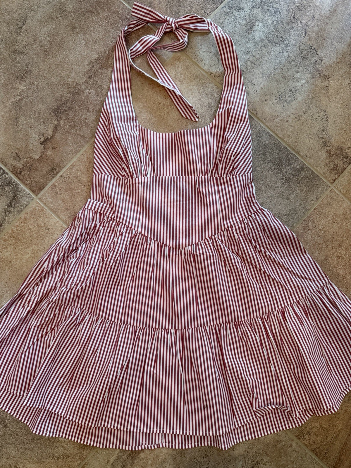 Women’s Wild Fable Tiered Halter A-Line Dress Red & White Stripe Size Large NWT