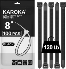 8 Inch Heavy Duty Zip Ties, 120 Lb Tensile Strength, Black, 100 Pieces
