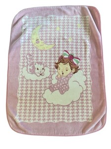 Vintage Baby Strawberry Shortcake Blanket 56x39" Moon Stars Custard “San Marcos”