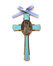 Boy Guardian Angel 4-1/2" Cross for Newborns, Toddlers or Baby Showers - Blue -