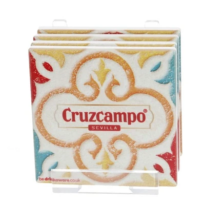 Cruzcampo Coasters ceramic and cork bottom set of 4 collectables mancave bar