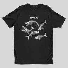 RVCA Shark Fish Bone Graphic Shirt Casual Surf Skate Cotton Tee New Unisex
