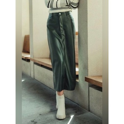 Profile NYC Dark Olive Leather Skirt