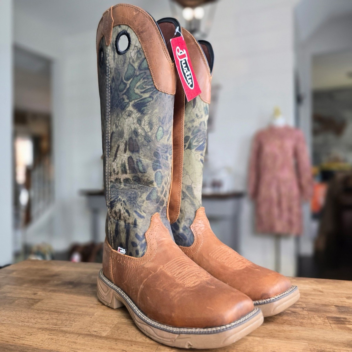 Justin Rush Strike Work Boots 17” Camo Brown Leather Men