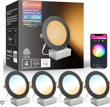 Lumary Smart Recessed Lighting 6 inch Smart WiFi, 4 Pack Ultra-Thin