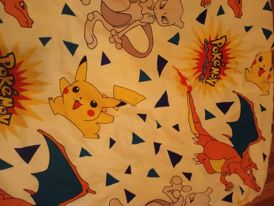 Sábana bajera vintage Pokemon franela 100 % algodón con funda de almohada años 90 doble Foto 4 de 4