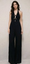 1970s Vintage Womens Black Jumpsuit Open Back Sleeveless