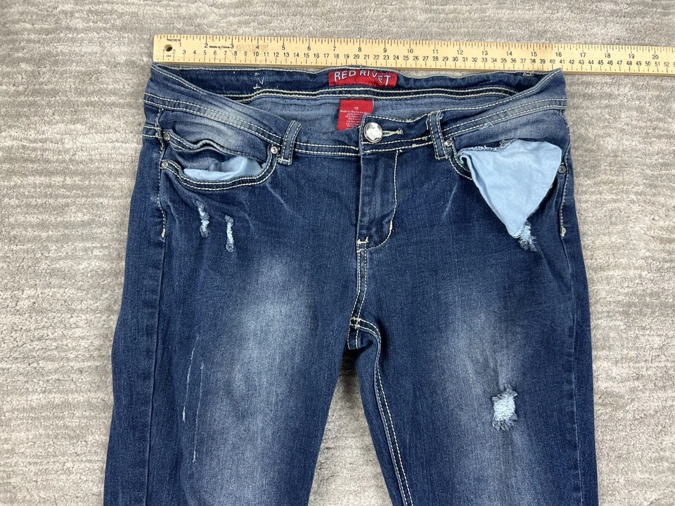 Jeans Red Revet Juniors 13 Azul Recto Tiro Bajo Lavado Oscuro Elastizado Denim Foto 4 de 4