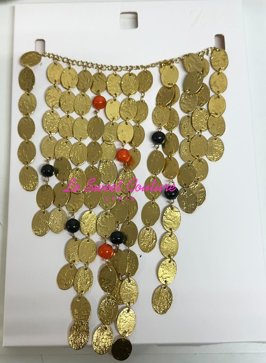 ZARA WOMAN NWT SS25 BEADED COIN WATERFALL NECKLACE GOLDEN