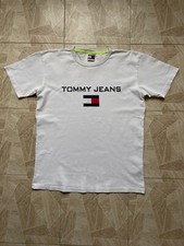 Tommy Hilfiger Jeans Mens Medium White Flag Big Logo Cotton Vintage 2018 Tee Y2K