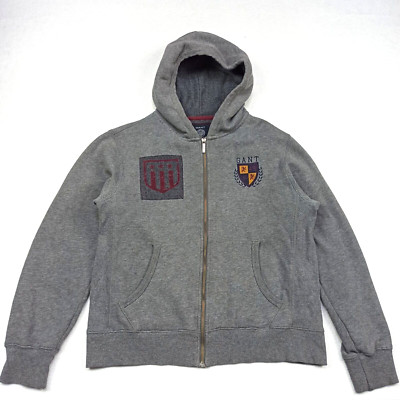 GANT Mens Zip Hoodie Size M Grey Shield Crest Jumper Sweatshirt Cotton Medium