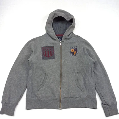 Gant Homme Sweat À Capuche Zippé Taille M Gris Écusson Jumper Sweat Coton Moyen - Photo 1/4