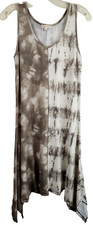 Mystree Womens BOHO Tank Dress Small Beige Tie Dye Asymmetric Sleeveless Beach