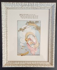 Vintage Framed Print Nursery Rhyme ROCK-A-BYE-BABY 12"x10" Margaret Evans Price