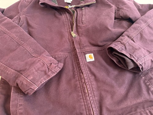 Youth Carhartt Sherpa Lined Jacket Brown Size M 8/10 Full Swing Model Maroon - Picture 6 of 10