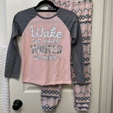 Justice Girls Pink Pajama Set 2-Piece Long Sleeve Top and Bottom Size 12