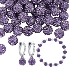 PandaHall 100pcs 10mm Purple Rhinestone Beads - Purple Clay, Polymer Crystal