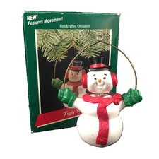 Hallmark Ornament Christmas Wiggly Snowman Bobble Head VTG 1989 Keepsake