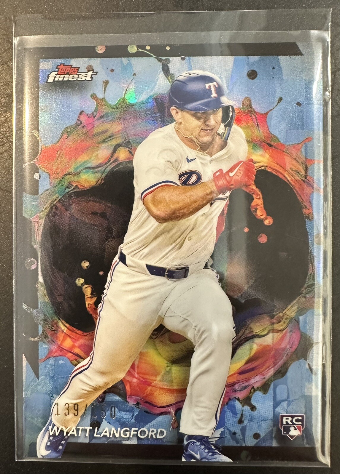 2024 Topps Finest Wyatt Langford Sky Blue Refractor RC #/150 Rangers #226